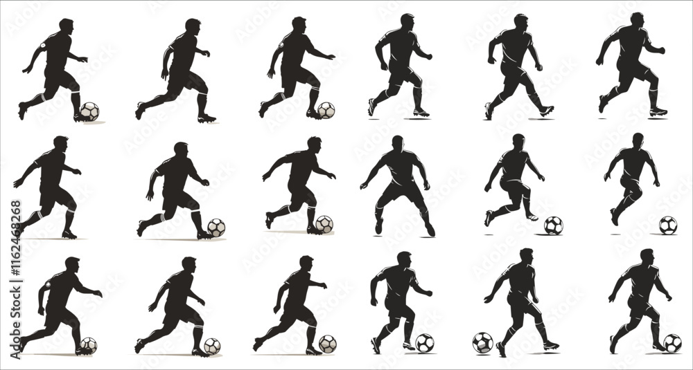 Set of young boy football player silhouettes vector, Male soccer player silhouettes vector, Young boy football player silhouettes vector, Abstract football player silhouettes Set of young boy football player silhouettes vector, Male soccer player silhouettes vector, Young boy football player silhouettes vector, Abstract football player silhouettes