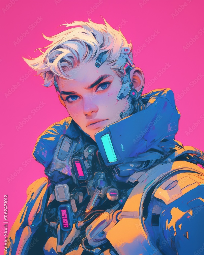 Cyberpunk Stylish Portrait of a Young Man with Futuristic Gear Cyberpunk Stylish Portrait of a Young Man with Futuristic Gear