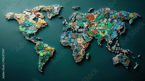 Fototapeta Naklejka Na Ścianę i Meble -  World Map Constructed From Recycled Plastic Waste
