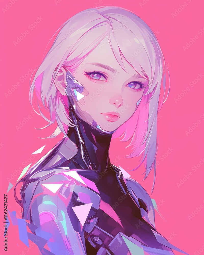 Cyberpunk Girl with Pink Hair and Futuristic Outfit Cyberpunk Girl with Pink Hair and Futuristic Outfit