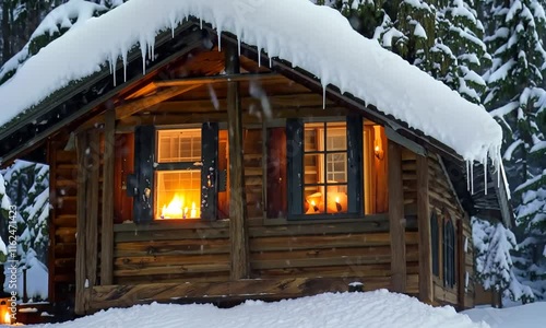 Cozy cabin in a blizzard.mp4 photo