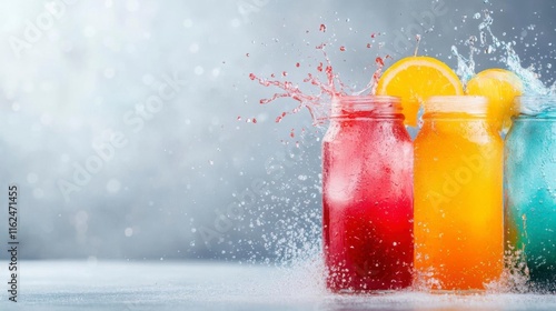 Refreshing summer drinks splash! Vibrant colors, juicy oranges, pure bliss. photo