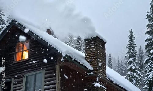 Cozy Cabin in Winter Snowstorm.mp4 photo