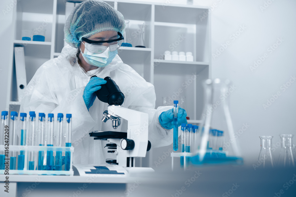 In a contemporary laboratory setting, a researcher is diligently analyzing various samples. This work encompasses multiple fields such as biomedical science, biotechnology, and chemistry In a contemporary laboratory setting, a researcher is diligently analyzing various samples. This work encompasses multiple fields such as biomedical science, biotechnology, and chemistry