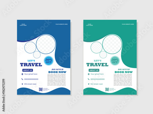 the attractive travel flyer designed id green and blue colors.