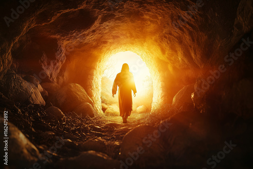 Naklejka Jesus Christ ascending to heaven above light sky and clouds.