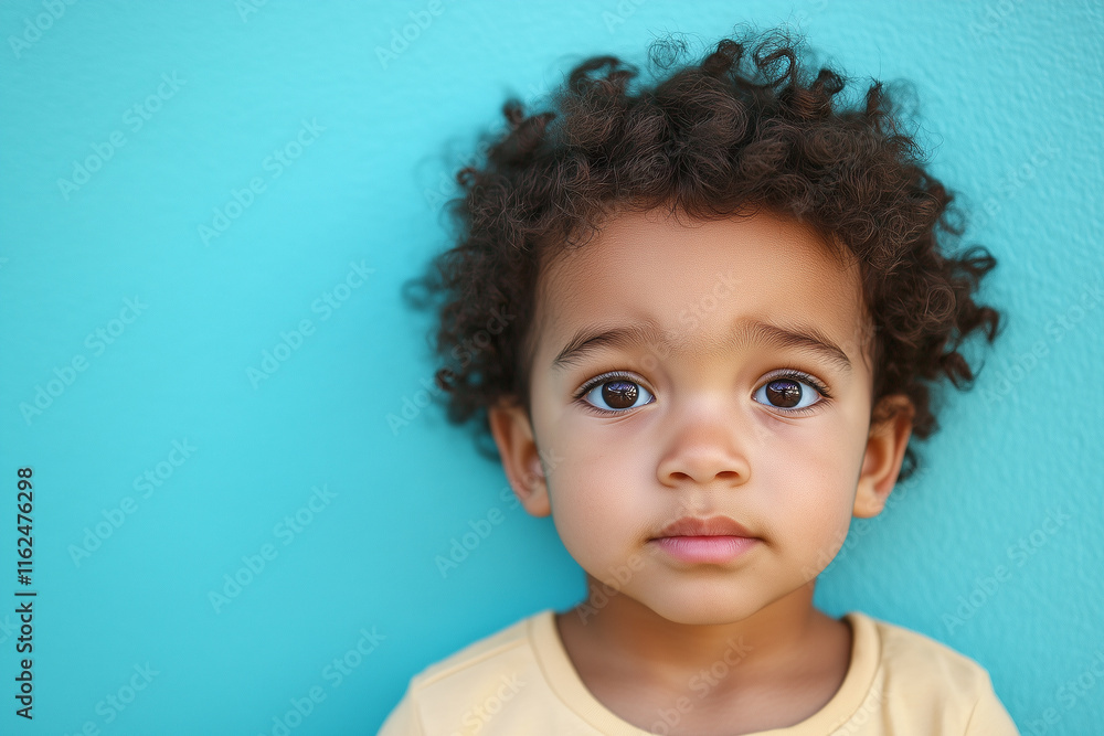Naklejka premium Cute boy on blue pastel color background.