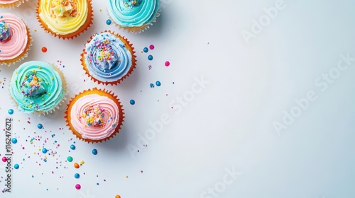 Colorful Cupcakes with Sprinkles on a White Background