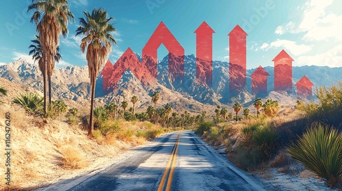 Arrow pointing up on the road in the desert photo