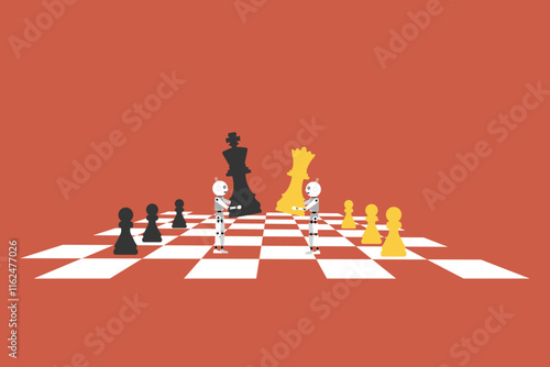 Robot playing chess. concept of AI Machine Learning and Futuristic machine interaction with advanced smart systems