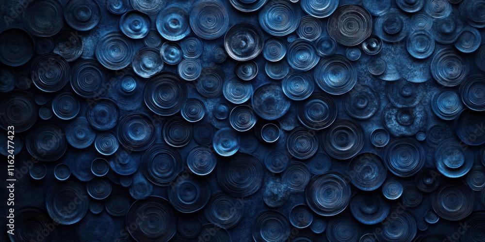 A dark background with concentric circle patterns in varying shades of blue, subtly fading to create a calming, elegant depth