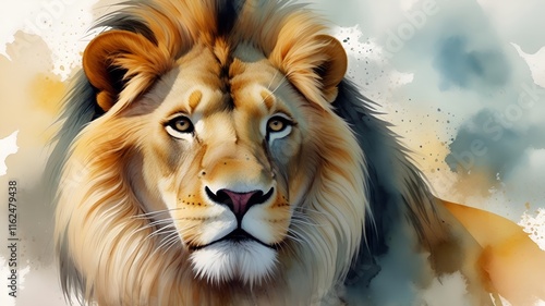 portrait of a lion water color art, religious myth