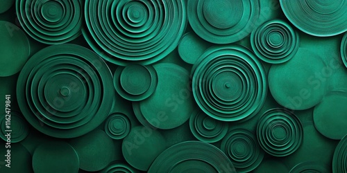 Abstract concentric circle patterns in deep emerald green, fading into a subtle, infinite background for a sophisticated look