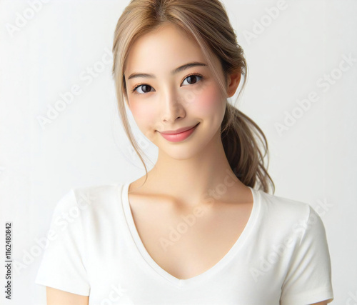 白いTシャツの美女