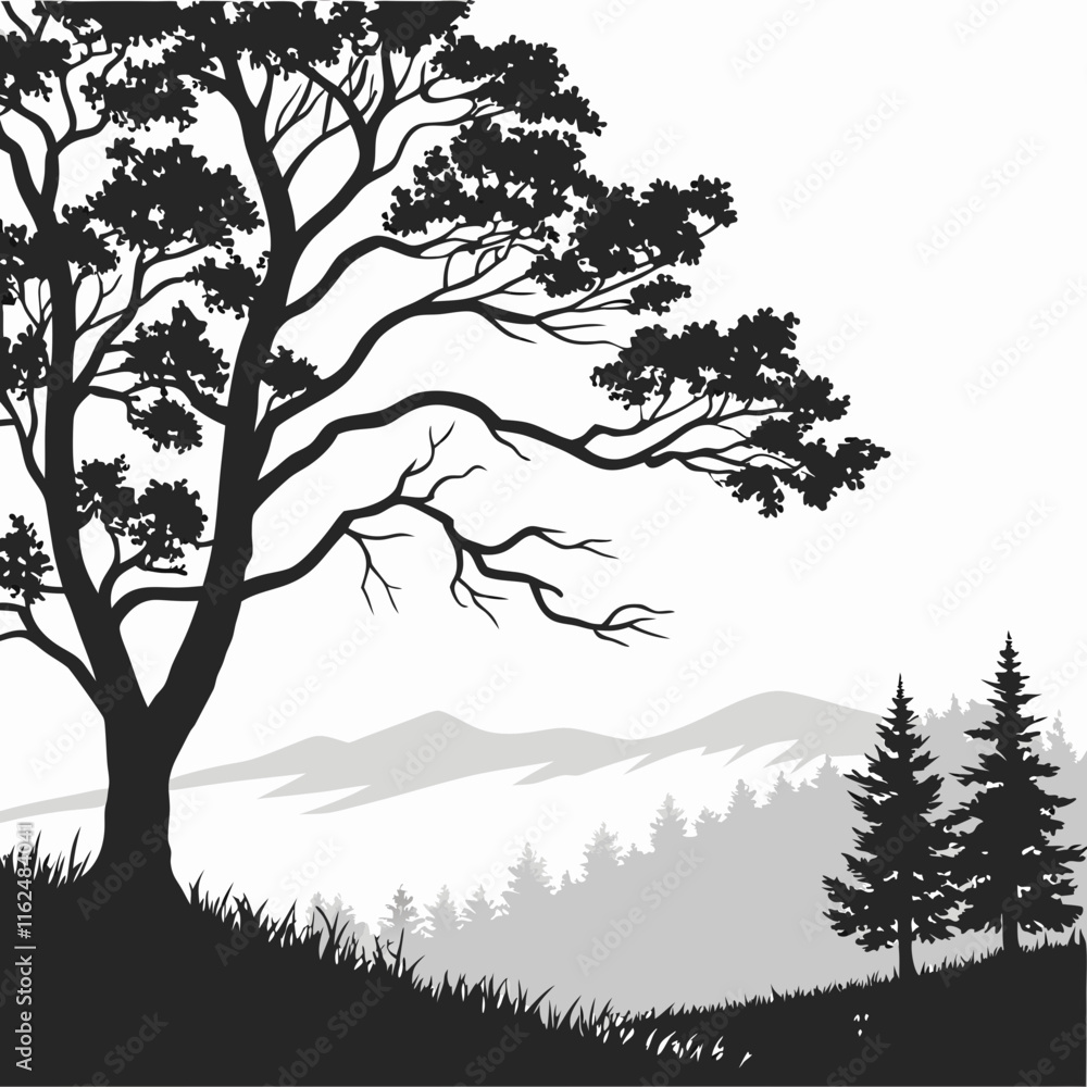 Morning Horizon vector silhouette black design white background Morning Horizon vector silhouette black design white background