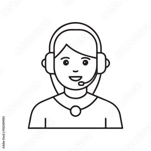 Line art icon of a person with a headset, representing customer support or call center.