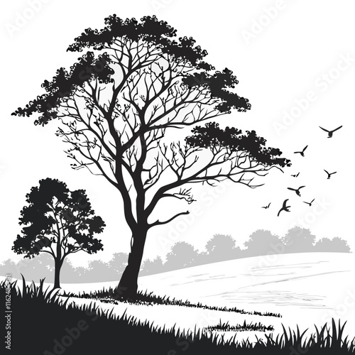 Morning Horizon vector silhouette black design white background