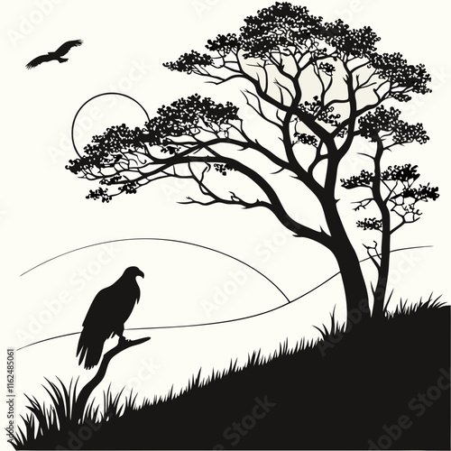 Morning Horizon vector silhouette black design white background photo