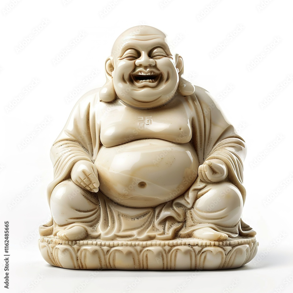 Traditional stone ivory laughing buddha statue good luck charm symbol isolated on a white background