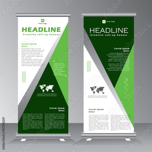 Green Roll up banner vertical template design, for brochure, business, modern x-banner and Stand banner advertising, Roll up banner for business, vector illustration