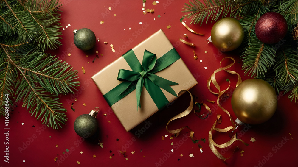 Festive New Year's decorations and pinecones beautifully arranged on a vibrant green background, evoking a natural holiday charm. Festive New Year's decorations and pinecones beautifully arranged on a vibrant green background, evoking a natural holiday charm.