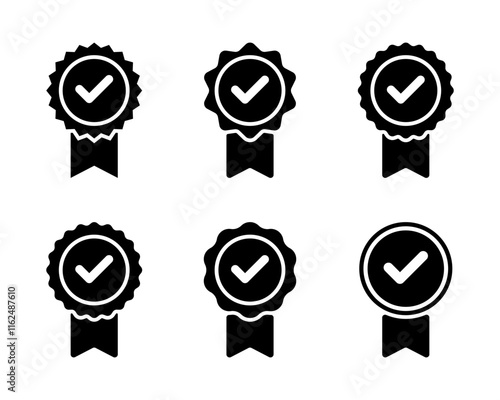 Check medal badge icon set collection. Warranty, certification sign symbol