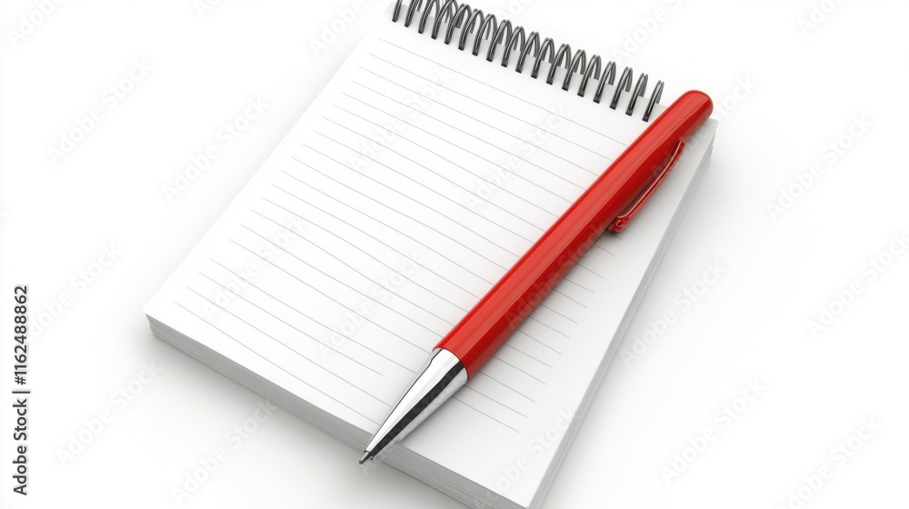 Red Pen on Notepad with Bright White Background Red Pen on Notepad with Bright White Background