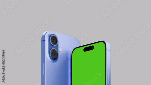 Smartphone with a blank green screen on a white background. Mobile mockup video on a green background.