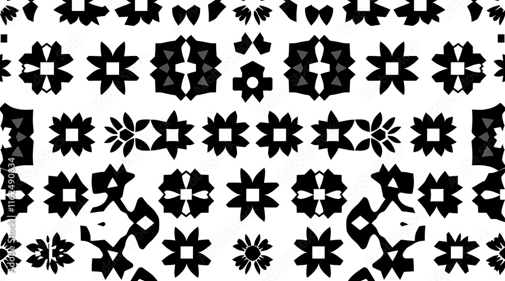 Abstract Geometric Pattern: A seamless black and white design featuring intricate, repeating geometric shapes, creating a visually engaging and versatile pattern for design projects. Abstract Geometric Pattern: A seamless black and white design featuring intricate, repeating geometric shapes, creating a visually engaging and versatile pattern for design projects.