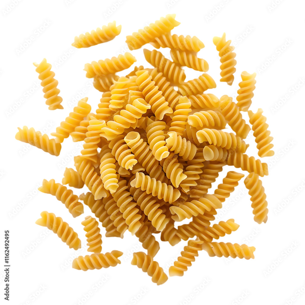 Raw pasta fusilli on transparent background Raw pasta fusilli on transparent background