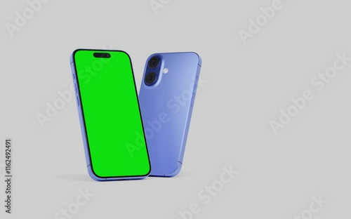 Smartphone with a blank green screen on a white background. Mobile mockup video on a green background.