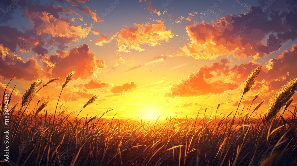 Golden Sunset Over a Field of Tall Grass Golden Sunset Over a Field of Tall Grass