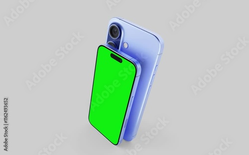Smartphone with a blank green screen on a white background. Mobile mockup video on a green background.