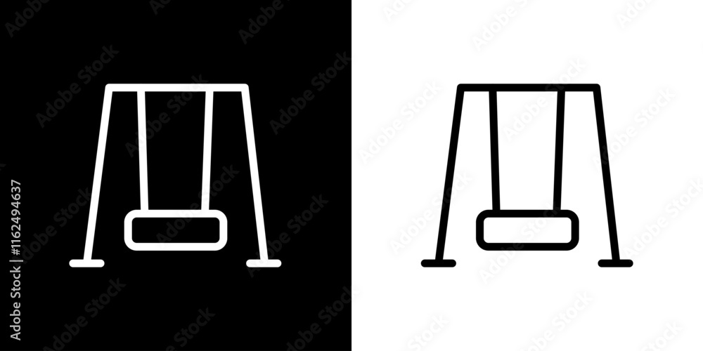 Swing icon. Game. Hang. Swinging. Black logo. Draw lines. Silhouette