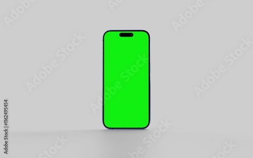 Smartphone with a blank green screen on a white background. Mobile mockup video on a green background.