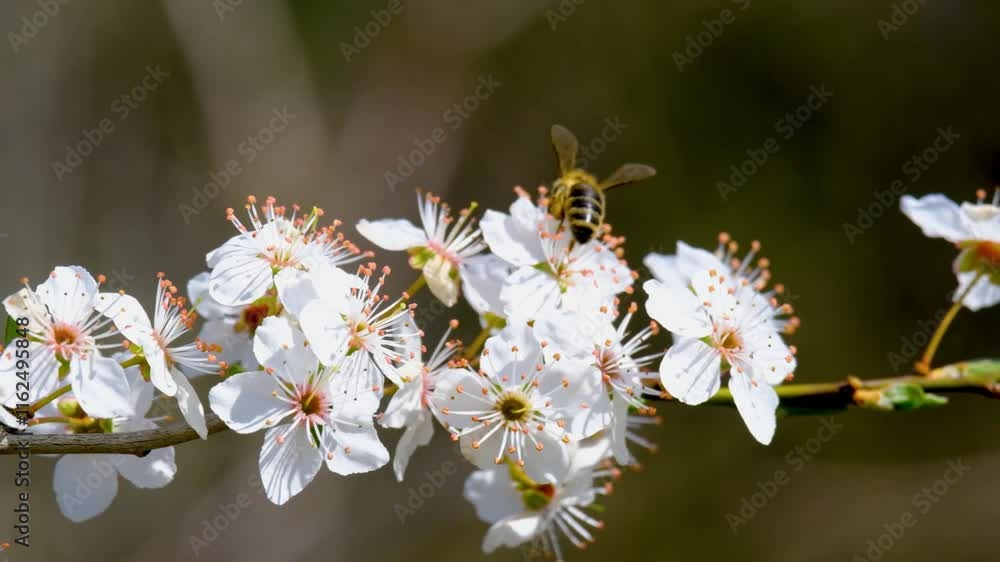 Blooming spring flowers with a bee. Blooming spring flowers with a bee.