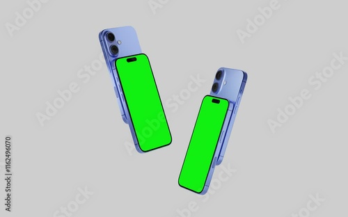 Smartphone with a blank green screen on a white background. Mobile mockup video on a green background.