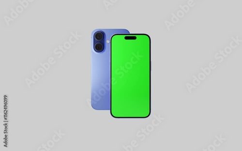 Smartphone with a blank green screen on a white background. Mobile mockup video on a green background.