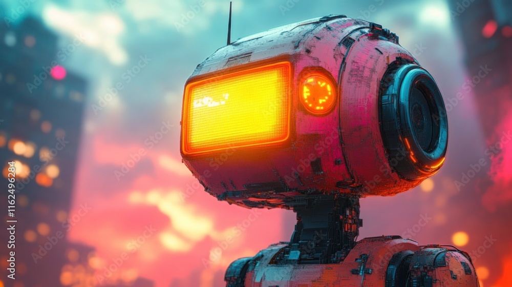 Sleek Humanoid Robot in Futuristic Urban Skyline with Floating Holograms, Vibrant Neon Colors, and Intricate Mechanical Design Sleek Humanoid Robot in Futuristic Urban Skyline with Floating Holograms, Vibrant Neon Colors, and Intricate Mechanical Design