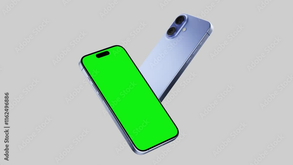 Smartphone with a blank green screen on a white background. Mobile mockup video on a green background. Smartphone with a blank green screen on a white background. Mobile mockup video on a green background.