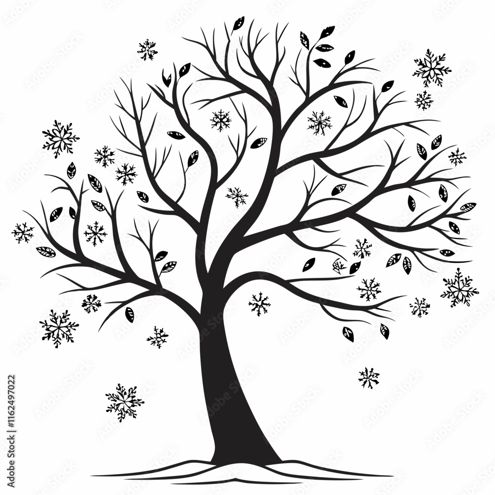 Fototapeta premium Snow-Capped Tree vector silhouette black design white background