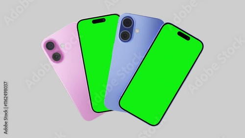 Smartphone with a blank green screen on a white background. Mobile mockup video on a green background.