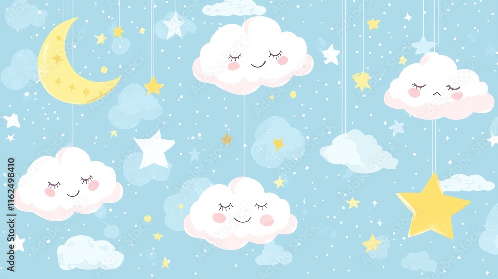 Sleepy Clouds Moon And Stars Night Sky Design Sleepy Clouds Moon And Stars Night Sky Design