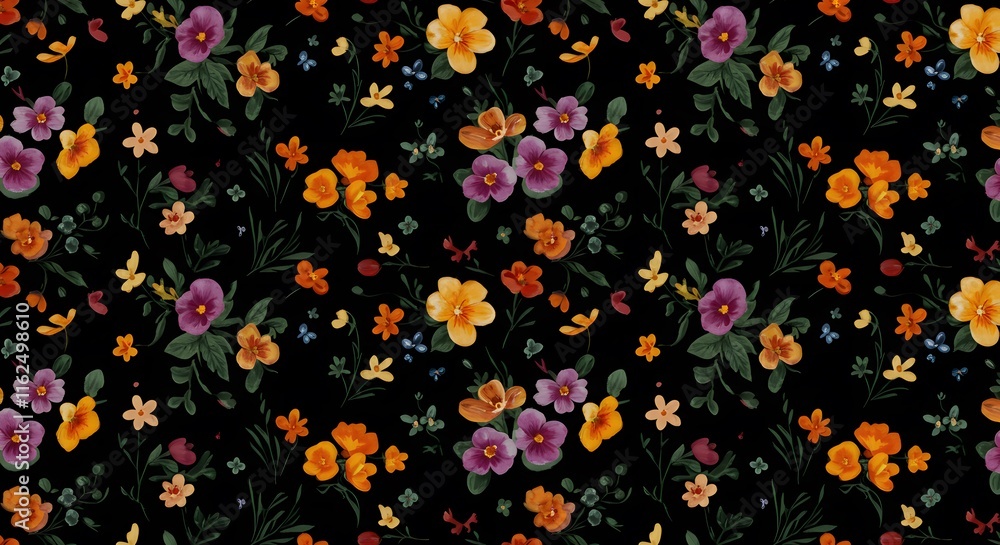 Cute small flower seamless pattern on black background. Design for fashion , fabric, textile, wallpaper , wrapping and all prints Cute small flower seamless pattern on black background. Design for fashion , fabric, textile, wallpaper , wrapping and all prints