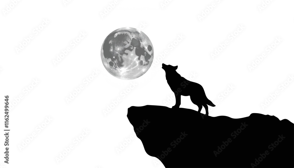 Wolf howling at the moon against a white background Wolf howling at the moon against a white background