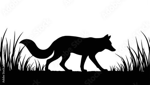 Silhouette of a fox walking through tall grass