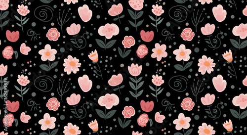 Wallpaper Mural Cute small flower seamless pattern on black background. Design for fashion , fabric, textile, wallpaper , wrapping and all prints Torontodigital.ca