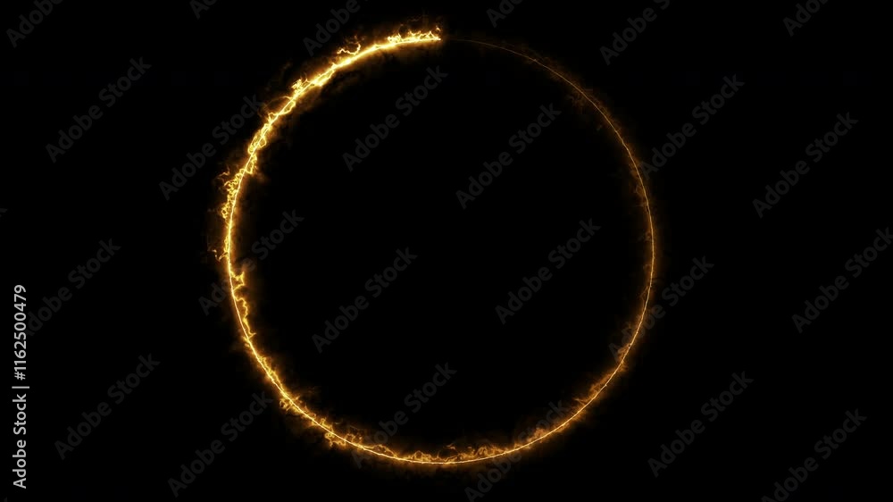 Rotating neon light circle of yellow energy isolated on black background Rotating neon light circle of yellow energy isolated on black background