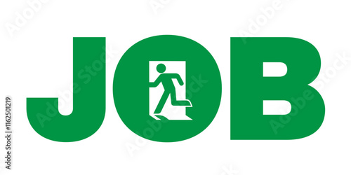 Quit and leave from the job and work. Exit symbol, sign and pictogram as metaphor for giving notice and resignation by employee and worker. Vector illustration isolated on white.