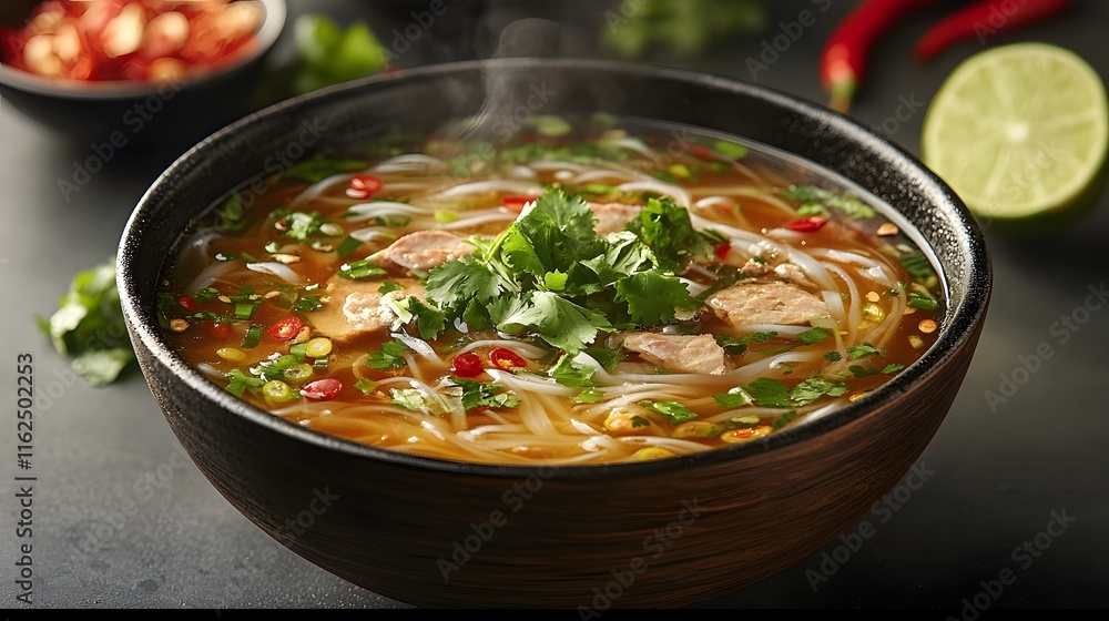 A Beautifully Arranged Bowl of Pho Showcasing the Aromatic Ingredients and Fresh Flavors of Vietnam A Beautifully Arranged Bowl of Pho Showcasing the Aromatic Ingredients and Fresh Flavors of Vietnam